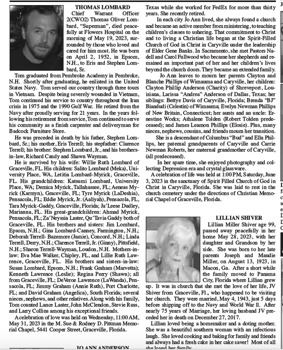 Obituaries The Graceville News